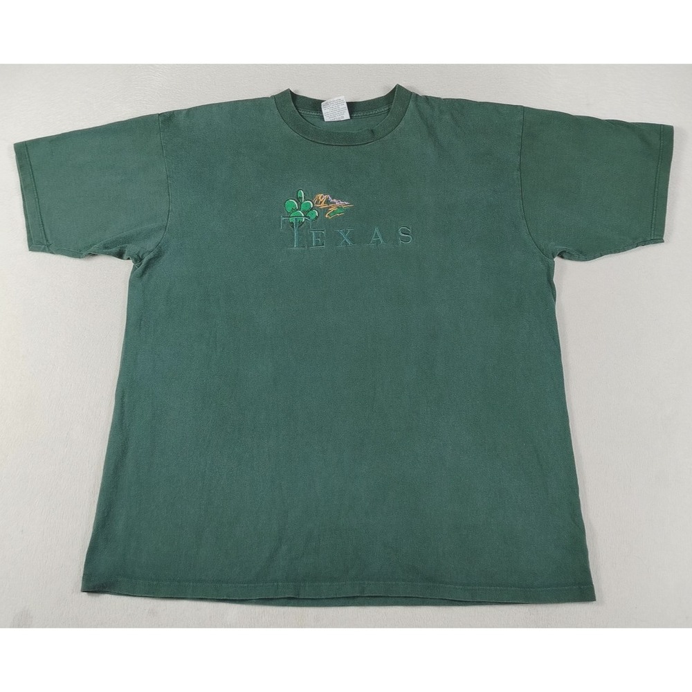 Vintage Gildan Texas Shirt Mens XL Green Embroidered Cactus Desert Western 90s